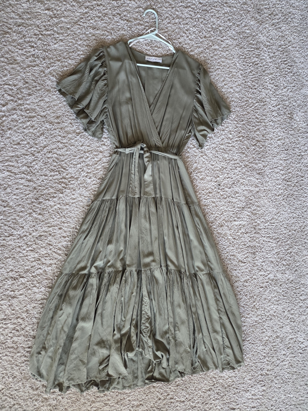 Petal & Pup Olive Tiered Wrap Midi Dress